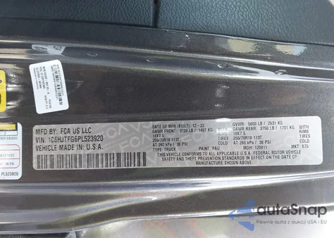 2023 Jeep Gladiator Overland 4X4 z USA, uszkodzony, nr VIN 1C6HJTFG6PL523920